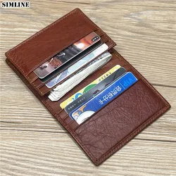 Genuine Leather Card Holder For Men Male Real Cowhide Vintage Short Bifold Men's Business Credit Card Case Wallet With ID Window