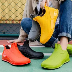 Rain Shoes Men Short Tube Fashion Outdoor Waterproof Shoes Car Wash Fishing Rubber Shoes Non-slip Light Overshoes Rainboots