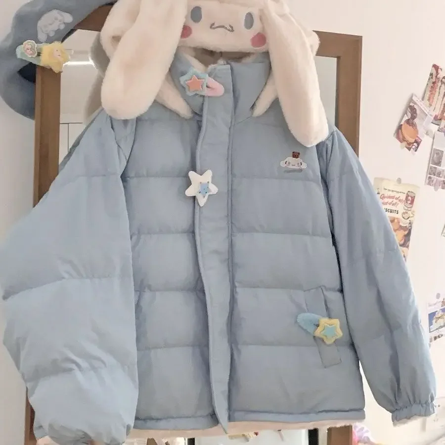 Kawaii Sanrio Hello Kitty Reversible Cotton Coat Winter Warm Girl Cute Design Lamb Wool Thickened Cotton Jacket Top Coat