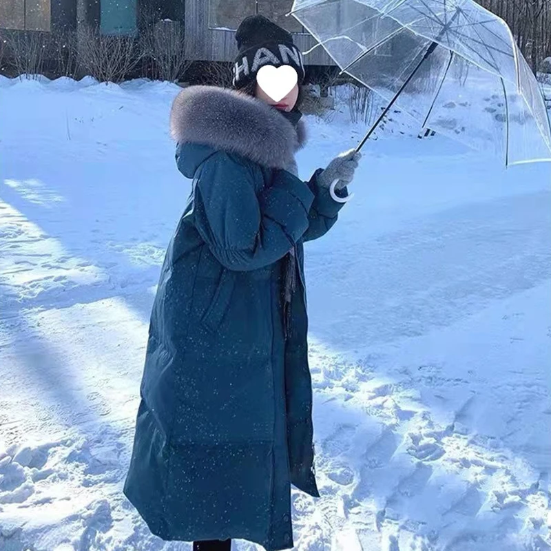

Зимний длинный пуховик с капюшоном и воротником из натурального меха, женский утепленный теплый паркер, верхняя одежда, женские куртки до колена на белом утином пуху