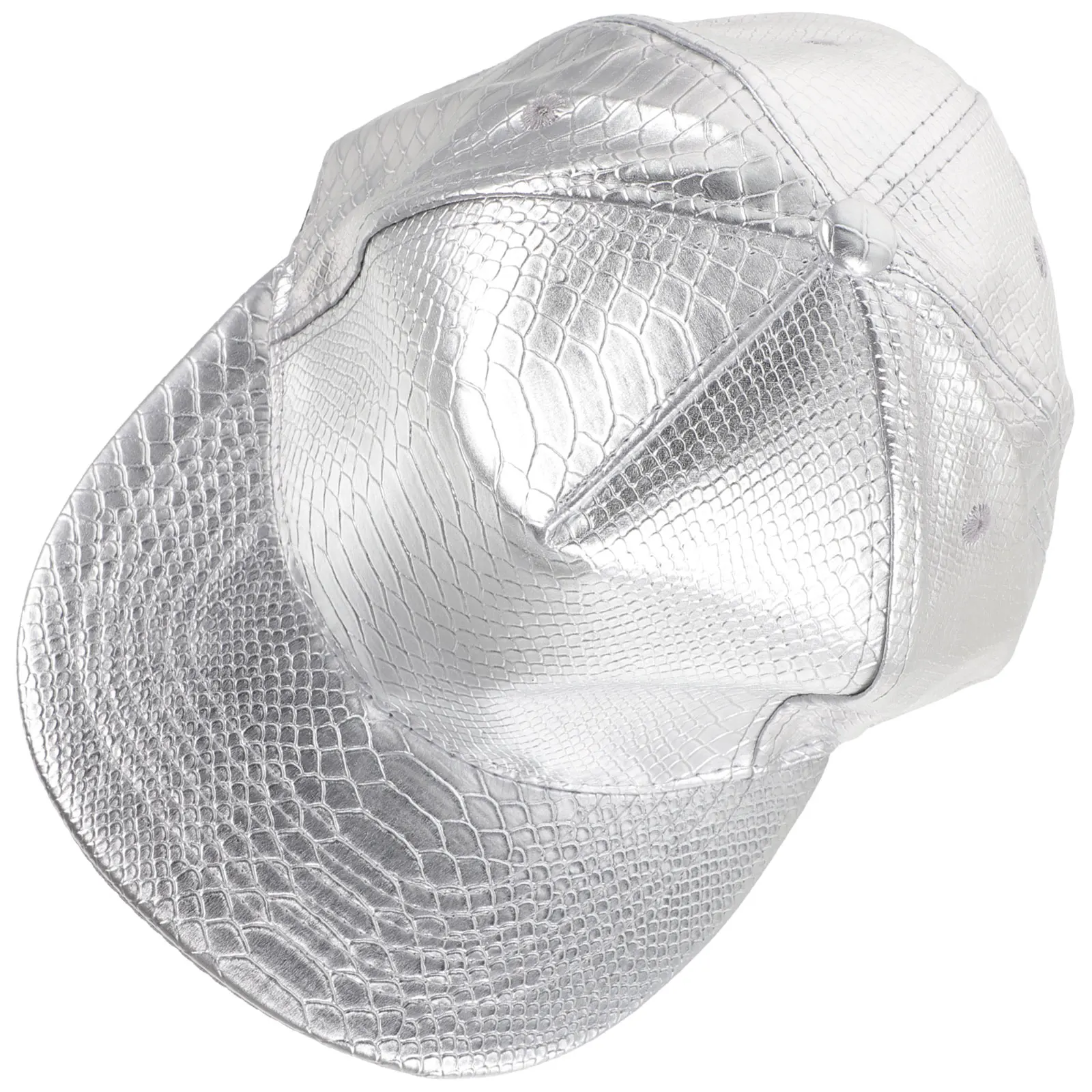 

Print Baseball Cap Silver PU Adjustable Snapback Hat Unisex 27x18x11cm Lightweight Comfortable Outdoor HipHop