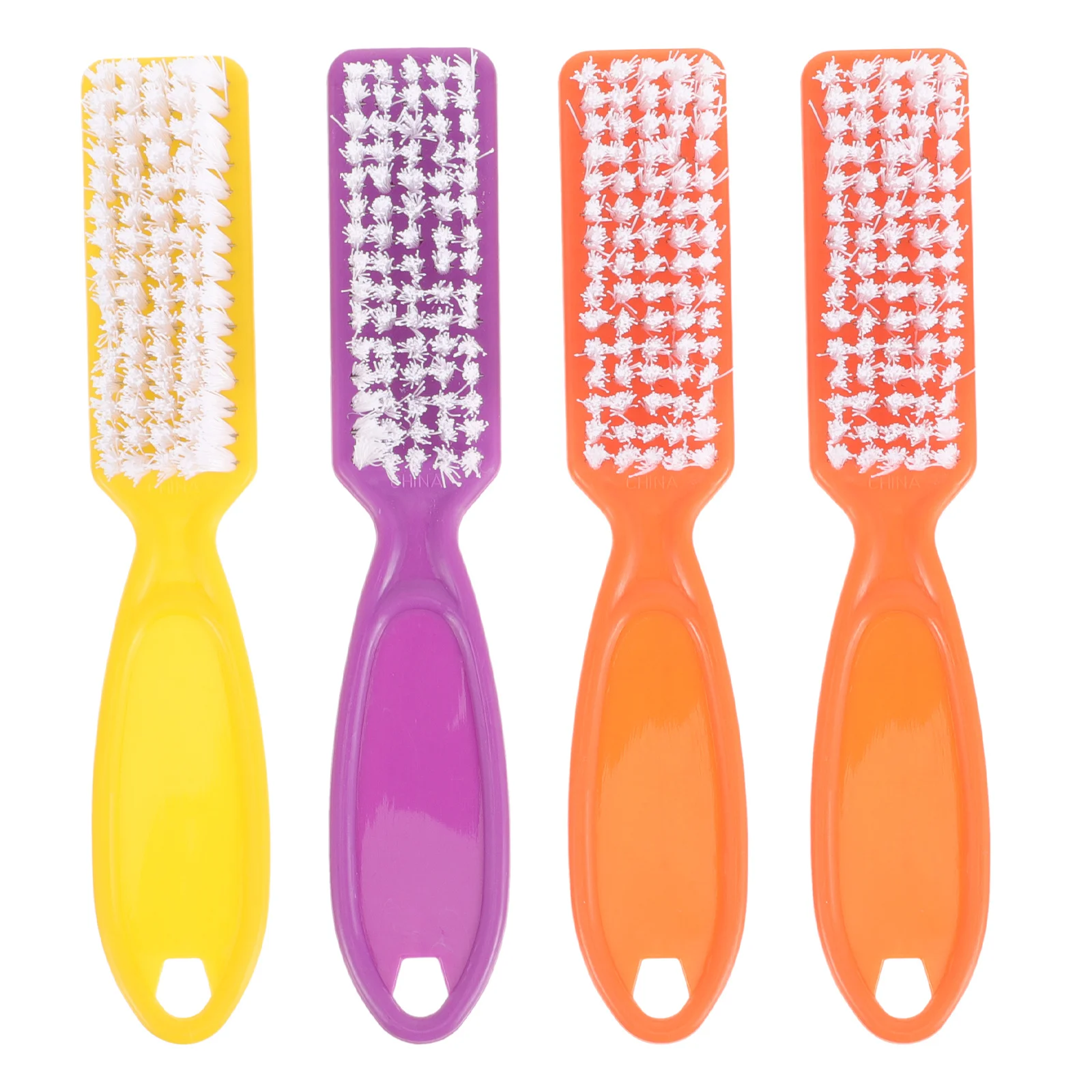 4本セット ネイルクリーニングブラシ プレミアム素材 ロングハンドル コンパクトサイズ 家庭用 旅行用 ランダムパターン ネイルブラシ