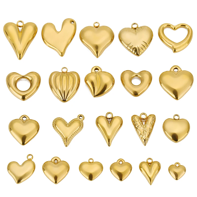 5pcs Stainless Steel Retro Love Heart Gold Charms for Jewelry Making DIY Jewelry Pendants Necklace Earrings Accessories Findings
