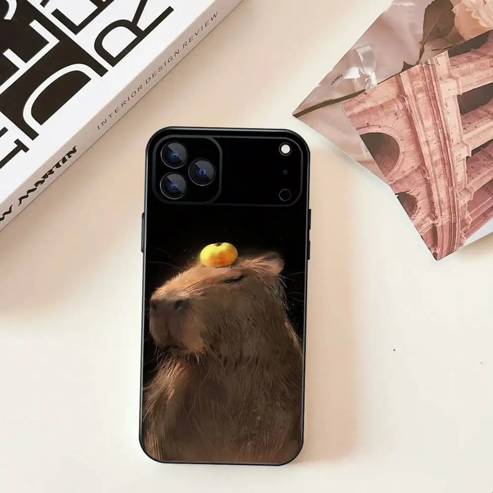 Bonito animal de estimação c-capivara para iphone 17,16,15,14,13,12,11, pro, max, plus, e, se4, air, mini capa de telefone preta com capa macia
