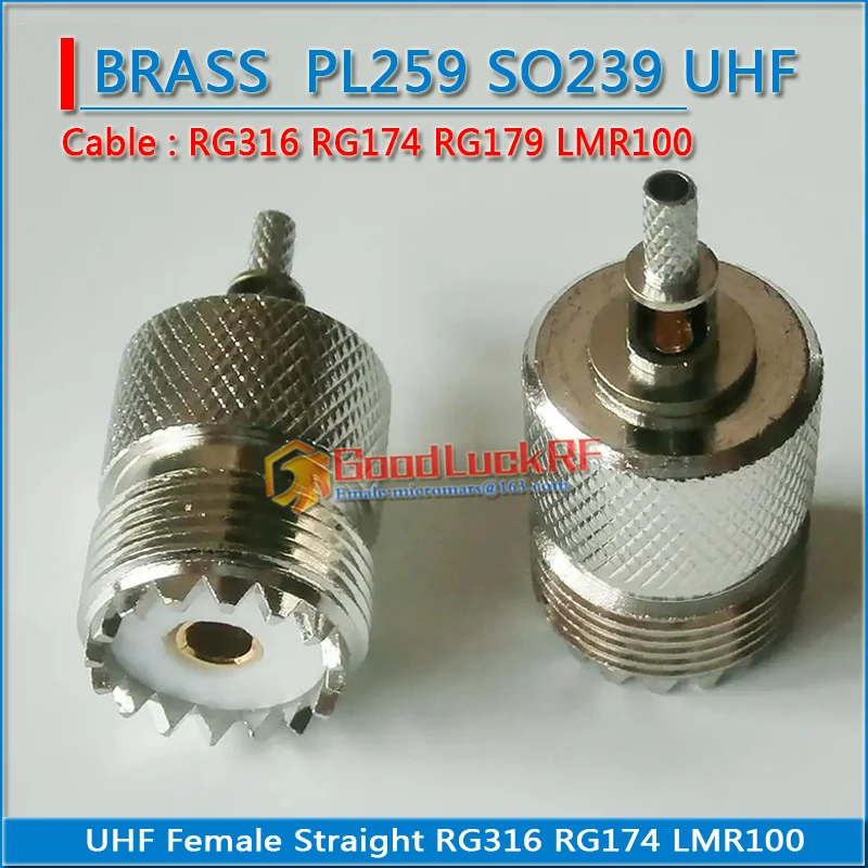 Connector Socket PL259 SO239 UHF Female Window Crimp for RG316 RG174 RG179 LMR100 Brass Cable RF Coaxial Adapters