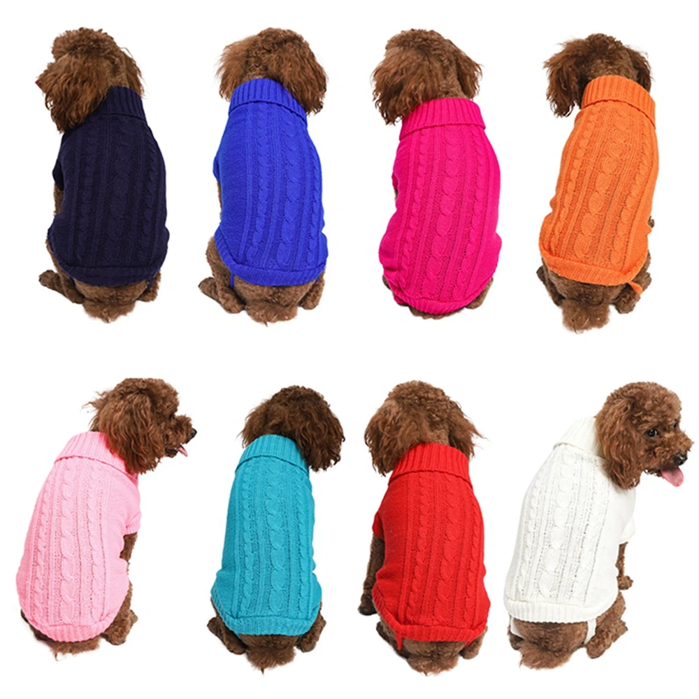 Winter Dog Clothes Puppy Sweater Chihuahua Soft Puppy Kitten High Collar Knitwear Solid Color Sweater Clothing For Pet Dogs Cats