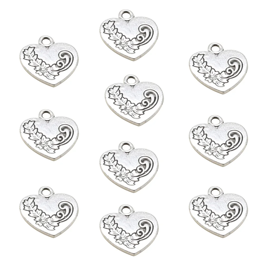 

10pcs Heart Shape Alloy Pendant Necklace DIY Charms Ancient Silver For Bracelet Earrings Crafts Jewelry Making Accessories