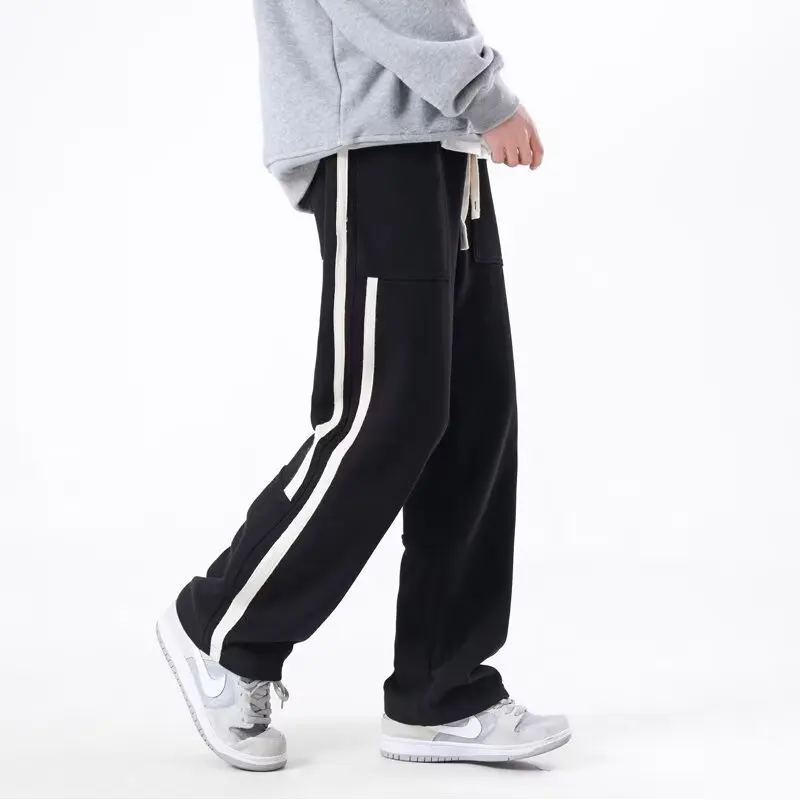 Summer New Men\'s Casual Pants, Loose Straight Leg Sports Long Pants Trendy And Versatile Thin Black Leg Binding Sweatpants