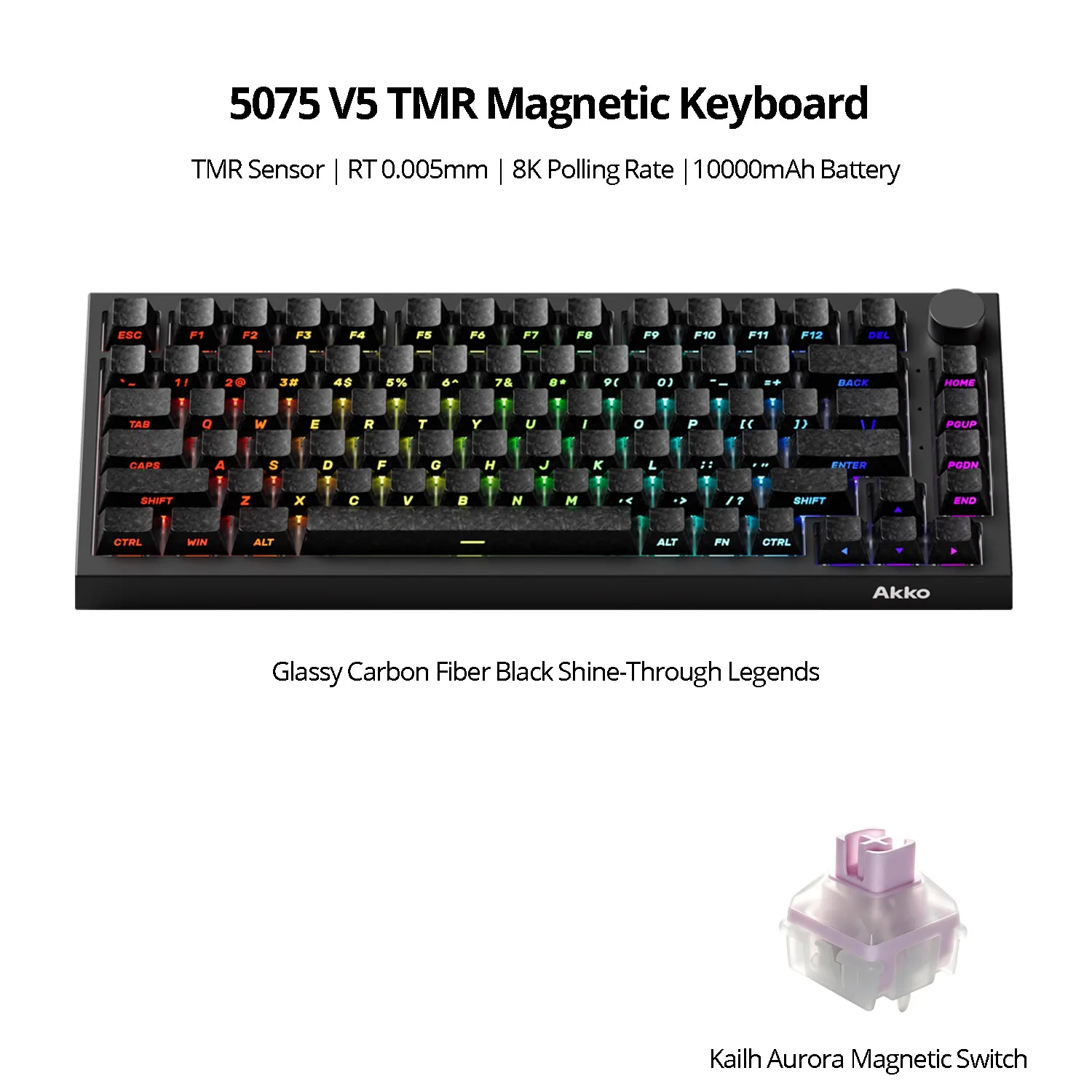 Akko 5075 V5 TMR Magnetic Keyboard RT 0.005mm 8K Hot Swap ARGB 10000mAh USB Type-C/2.4g&BT5.0 Wireless Gaming Keyboard Gasket image 3