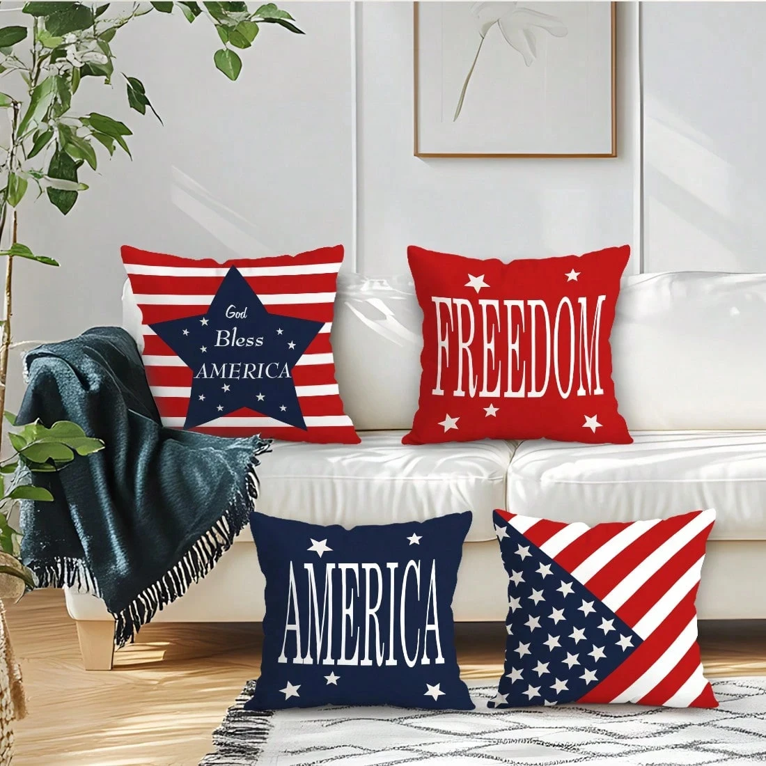 1pc 4th of July Patriotic Throw Pillow Cover 2D Double-Side Print Polyester Cushion Case for Home Sofa Car Bedroom Decor