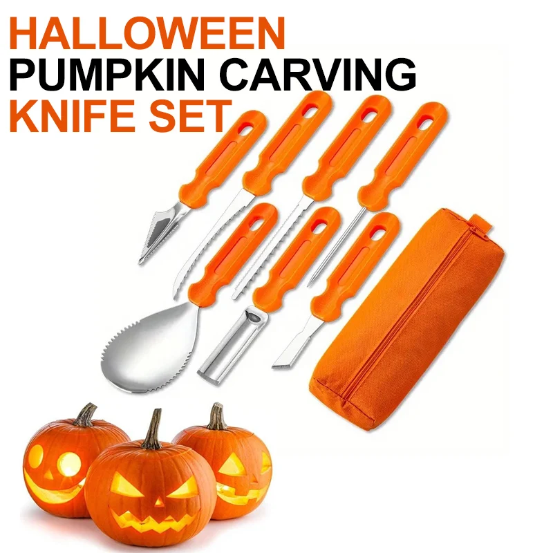 1/7PCS Stainless Steel Pumpkin Carving Tools Kit - DIY Handmade Fruit Platter Scraper Spoon Slant Knife Set for Halloween Gift