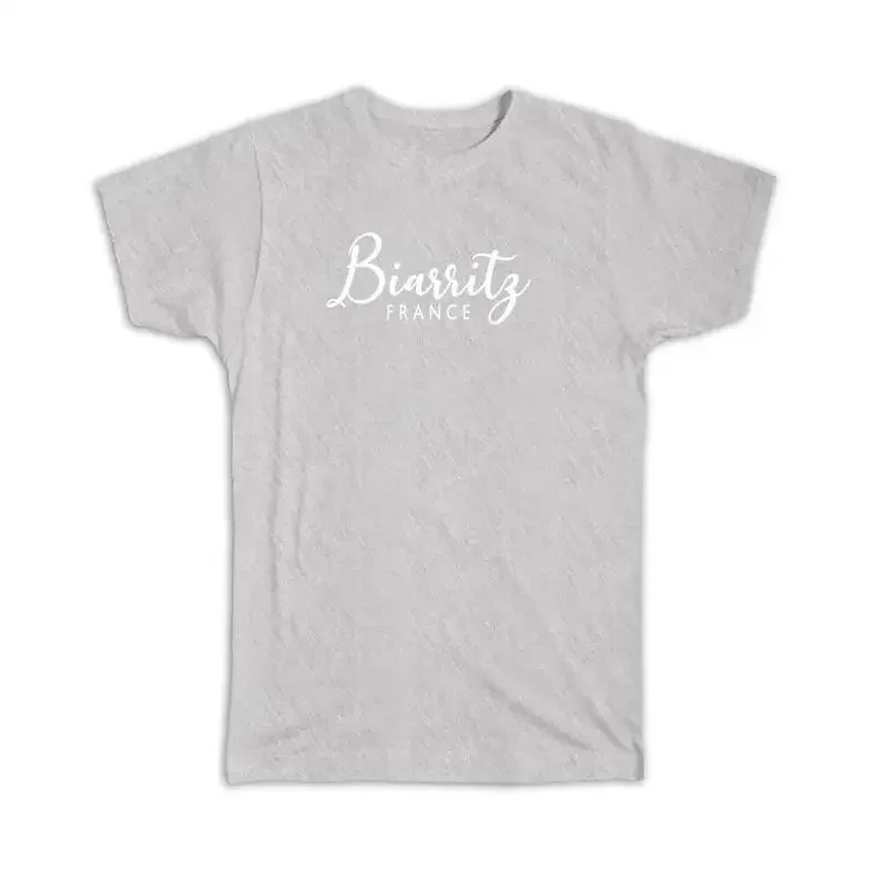 Biarritz Cursive Typography France Tropical Beach Travel Souvenir T shirt Vintage Clothes