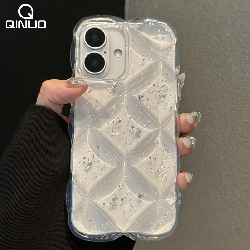 Coque de téléphone en résine époxy 3D losanges brillants de luxe pour iPhone 16 15 14 Plus 13 12 11 Pro XS Max XR, transparente et antichoc