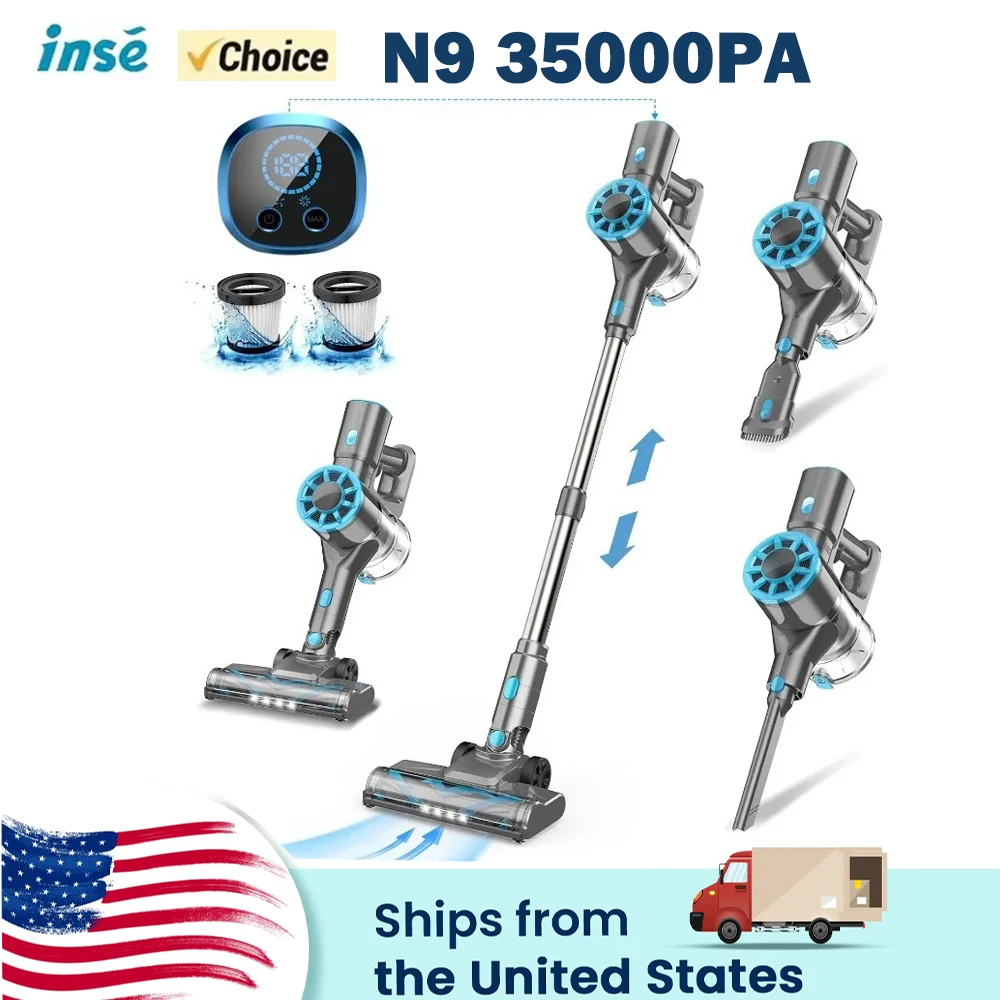 مكنسة كهربائية لاسلكية TASVAC N9 8 في 1 مكنسة كهربائية خفيفة الوزن مع شاشة LED قائمة بذاتها لشعر الحيوانات الأليفة والأرضيات الصلبة