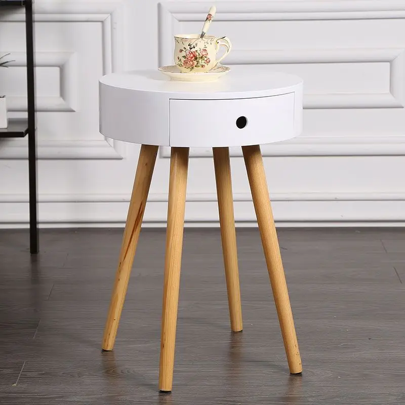 Nordic Furniture White Bedside Table Small Coffee Tables Living Room Modern Balcony Bedroom Cylinder Sofa Side Corner Movable