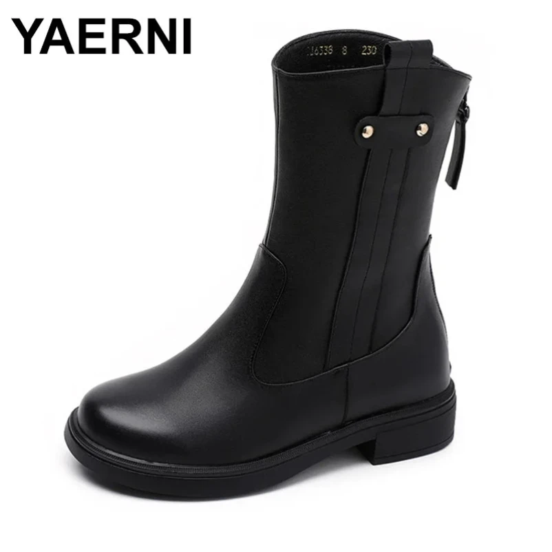 

Женские осенне-зимние ботинки 202, натуральная кожа, воловья кожа, высота до икры, ретро, удобные туфли на плоской подошве, круглый носок, черный, коричневый