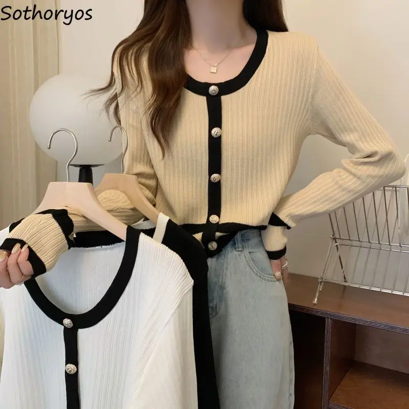 

Knitting Cardigan Women Panelled Striped Elegant Leisure Female Autumn Korean Style O-neck Single Breasted Trendy Design Vintage