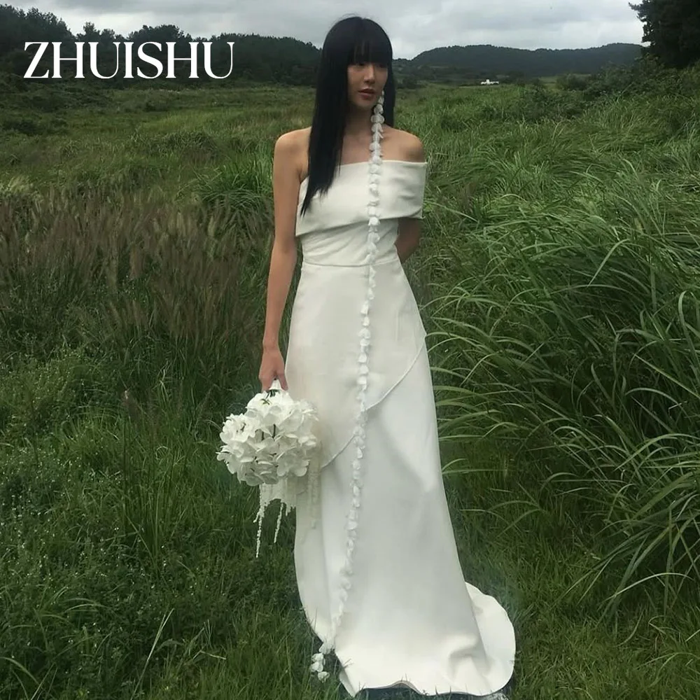 ZHUISHU One Shoulder Korean Wedding Dresses Outdoor Photo Shoot Bridal Gown Customized A Line Wedding Snap Dresses 2026