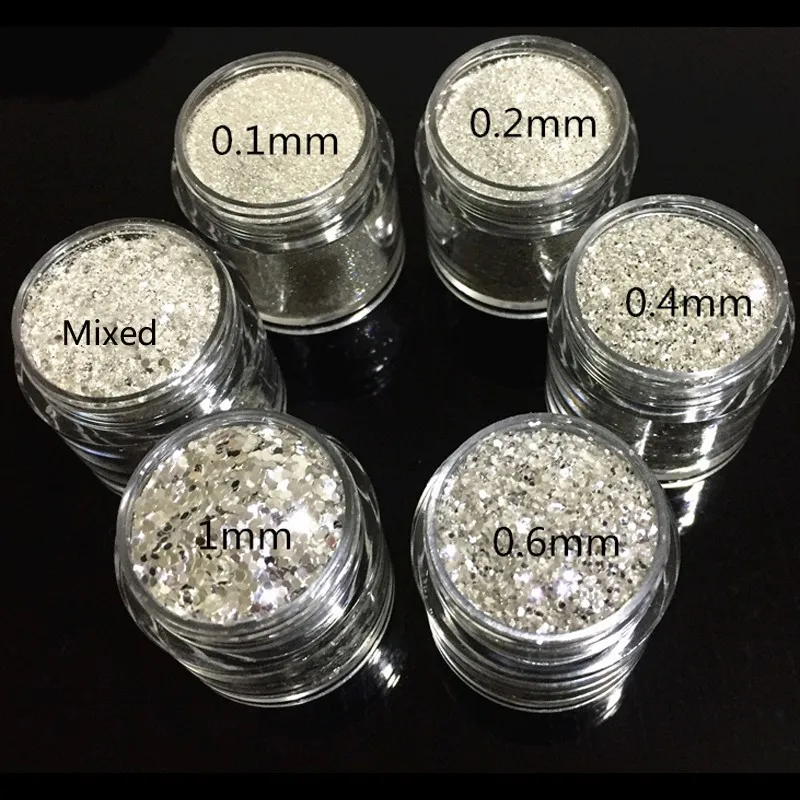 10g/Jar Mix-0.1MM~1MM Silver Glitter Nail Powder Finest Shining UV Gel Nail Polish Glitter Sequins@SOFE'S *2