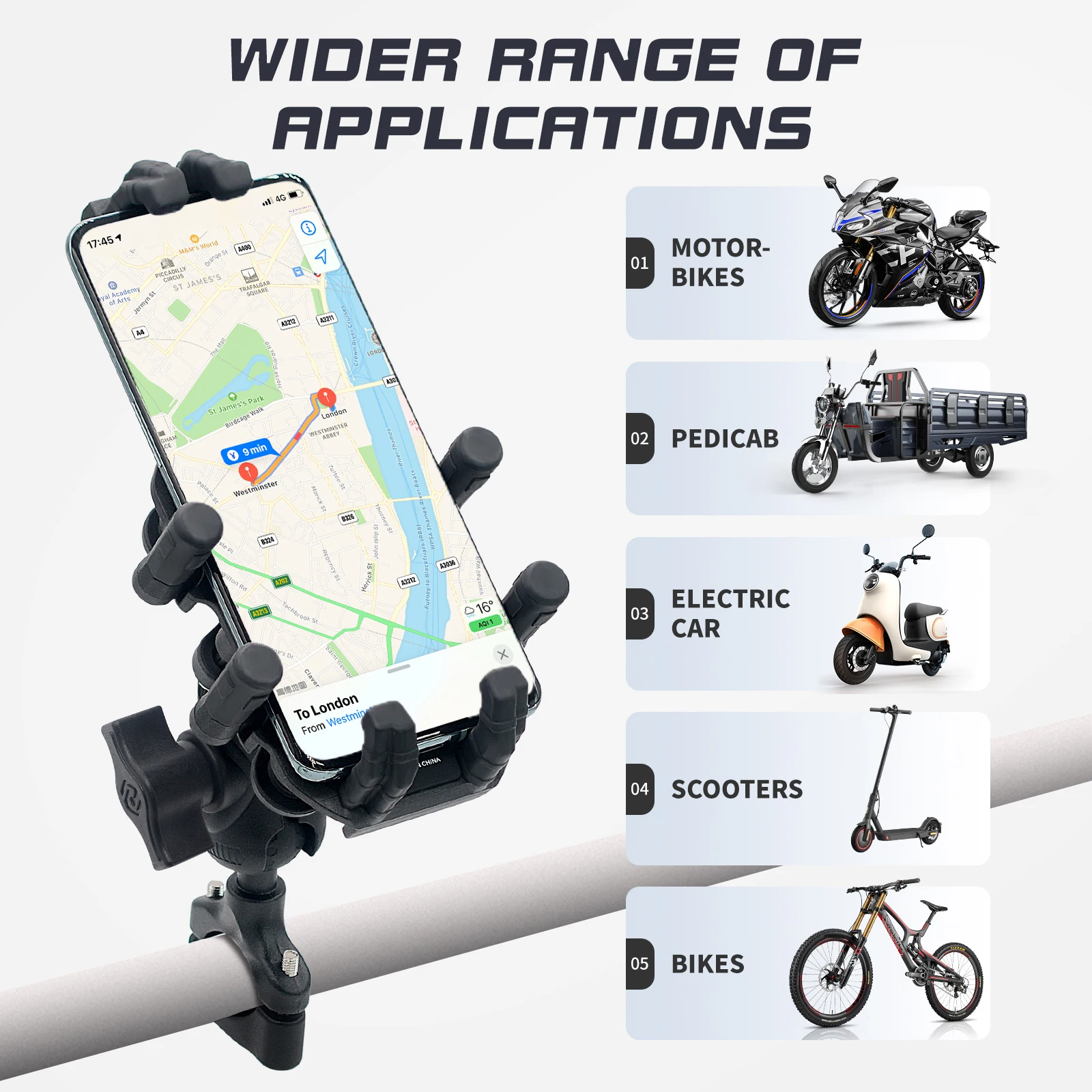 Motorcycle Phone Mount Holder w/ Vibration Dampener Motorcycle Cell Phone Holder Adjustable Rotation Motorbike Ball Head Mount