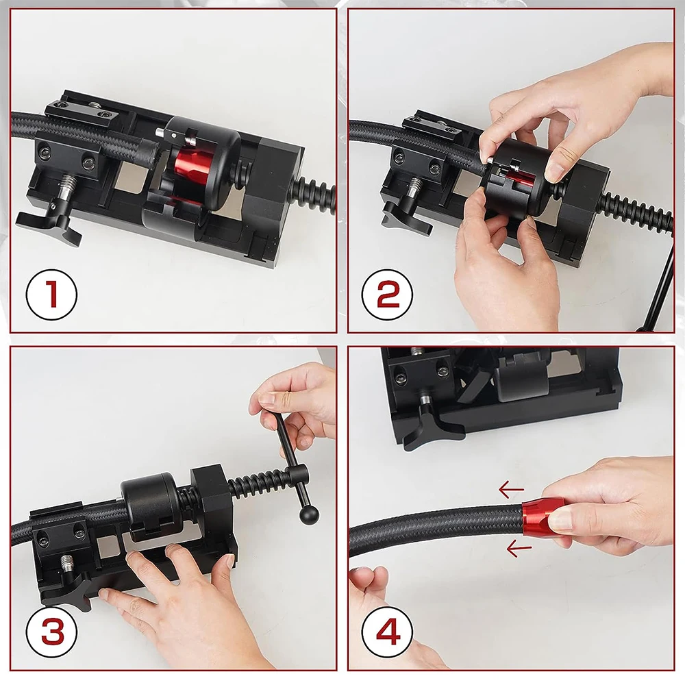 Fuel Line Fittings Installation Tool Fuel Hose Connector Tool Kit with 5 Fittings Brackets for 4AN 6AN 8AN 10AN 12AN Connectors