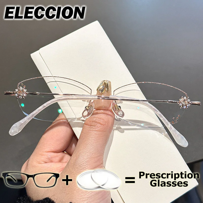 

ELECCION Rimless Prescription Glasses Reading Glasses Women Presbyopic Eyewear Phone Blue Light Blocking Anti Fatigue Eyeglasses