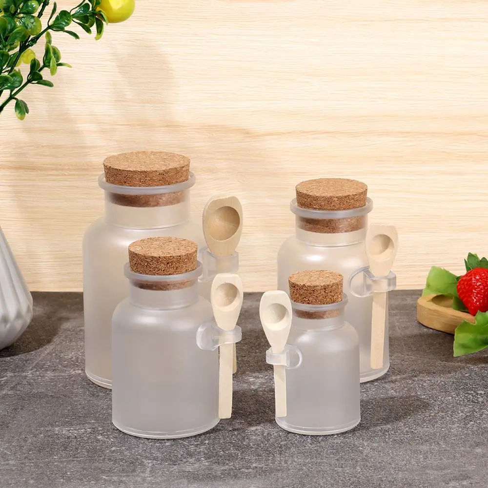 100-500g Portable Organizer Refillable Bath Salt Bottle Cork Stopper Storage Container Frosted Seal Jar