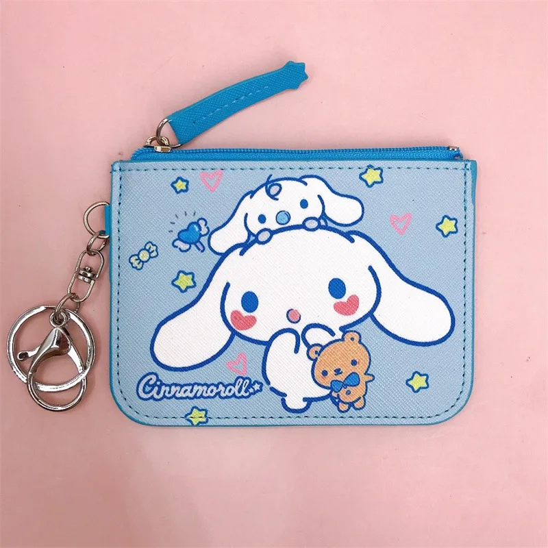 Sanrio Cartoon Cinnamoroll Card Cover Coin Purse Badge Wallet Card Holder Portable Zipper Anti-Lost Key Ring Kawaii Girl Gift