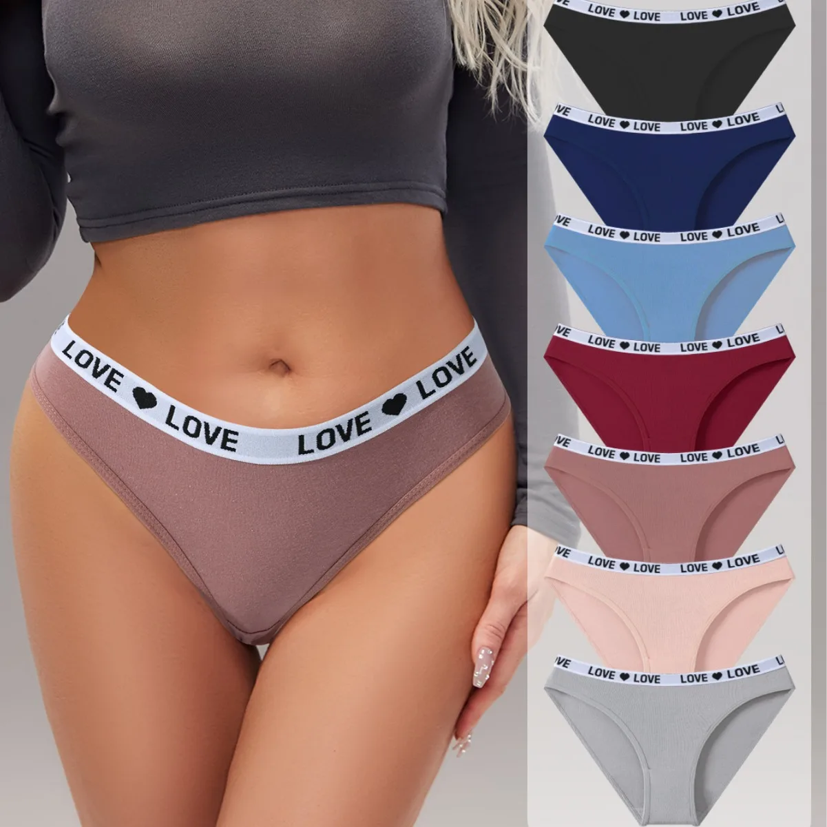 7Pcs/Set Women\'s Cotton Panties Sexy Soft Striped Underpants Cute Letter Girls Briefs Female Breathable Stretch Lingerie XS-XL