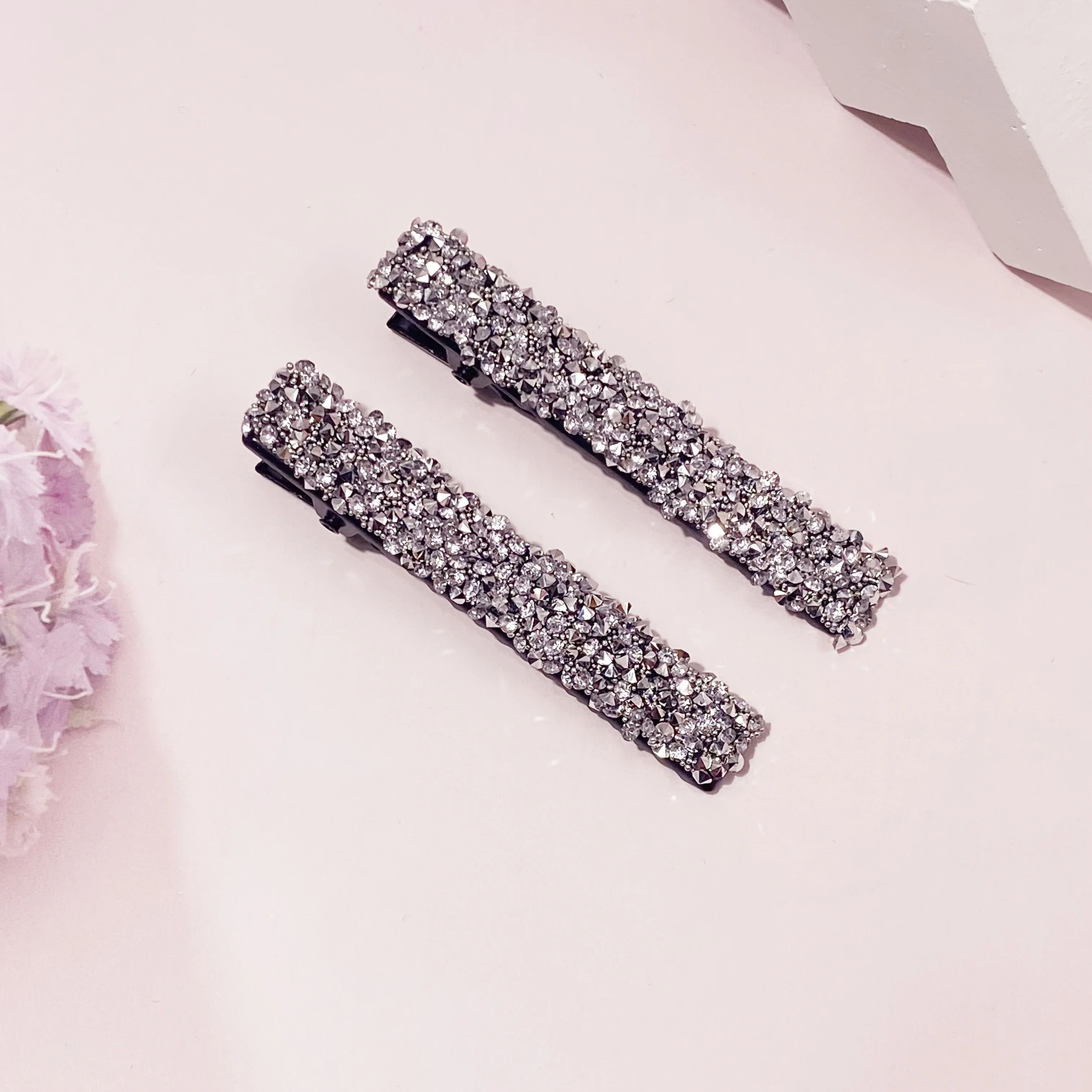 2pcs Set of New Minimalist Hairpins for Women Metal Stylish Full-Drill Shiny Duckbill Clips for Bangs Hair Styling Accessories