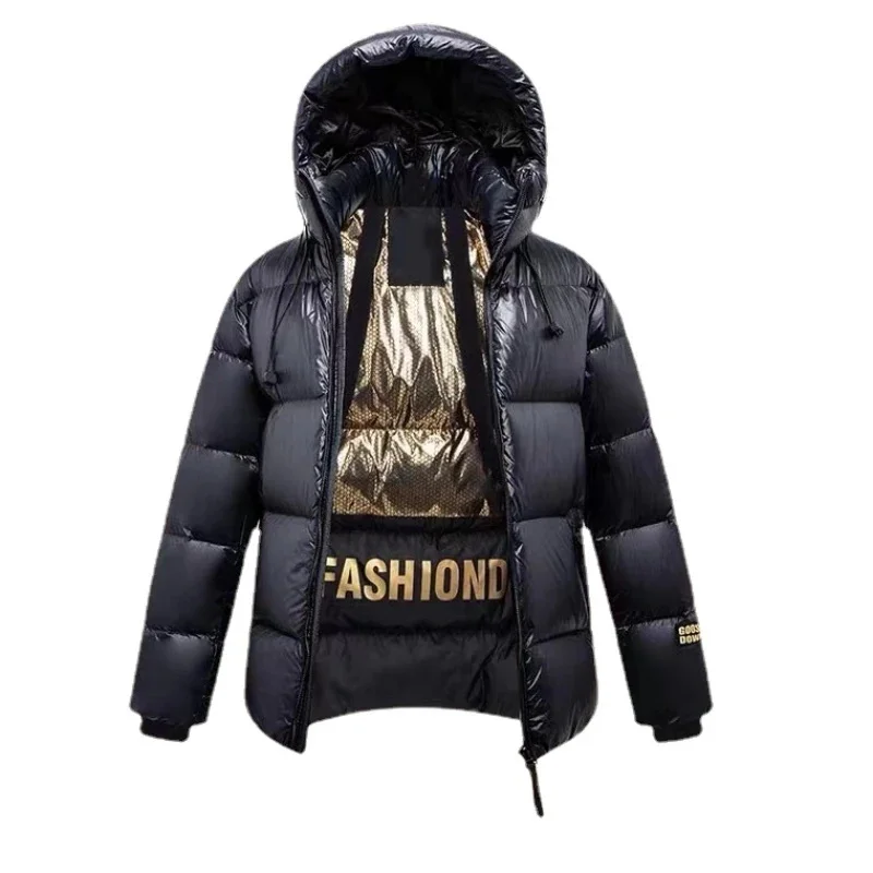 Casaco térmico à prova de vento para mulheres, jaqueta grossa Goose Puffer, branco preto dourado, tamanho solto, novo, inverno, 2024