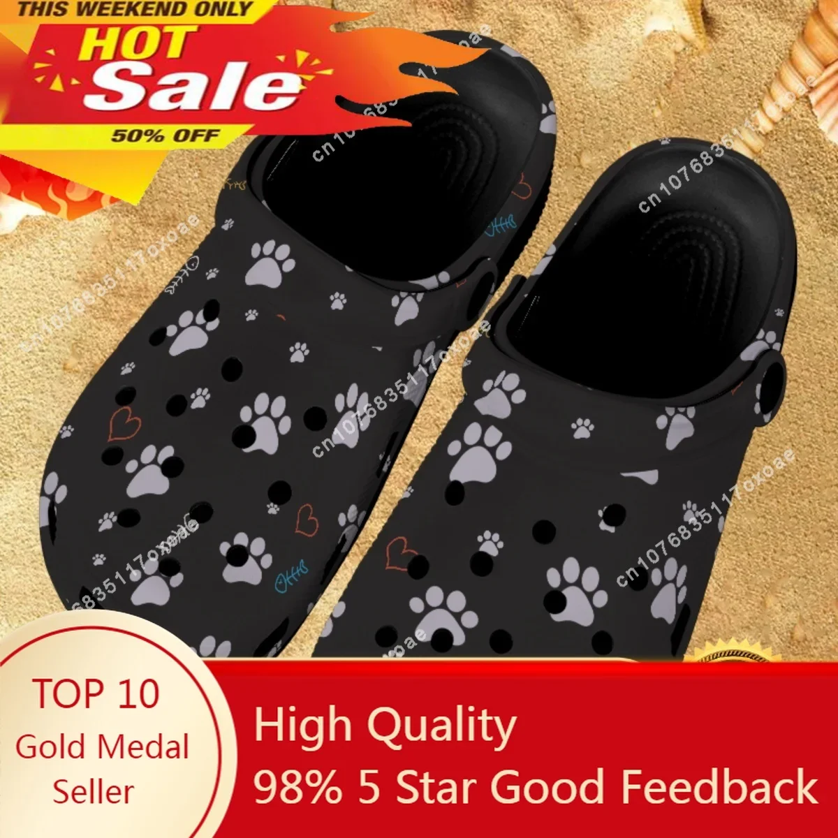 

Dog Paw Black Outdoor Sandals Women Summer Autumn Comfortable Anti-slip Beach Hole Shoes Casual Clogs for Bathroom Home Slippers