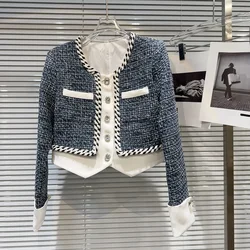 2024 Autumn New Short Jacket with Chanel Style Diamond Buckle and Knitted Edges