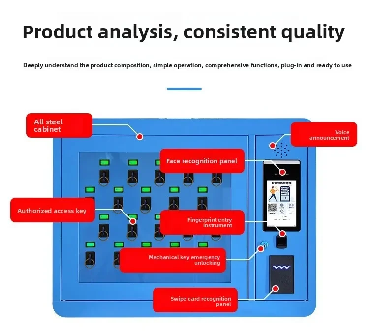 خزانة المفاتيح الذكية للتعرف على الوجه، خزانة تخزين بطاقة التمرير، خزانة تخزين بصمة الإصبع وكلمة المرور، صندوق ذكي