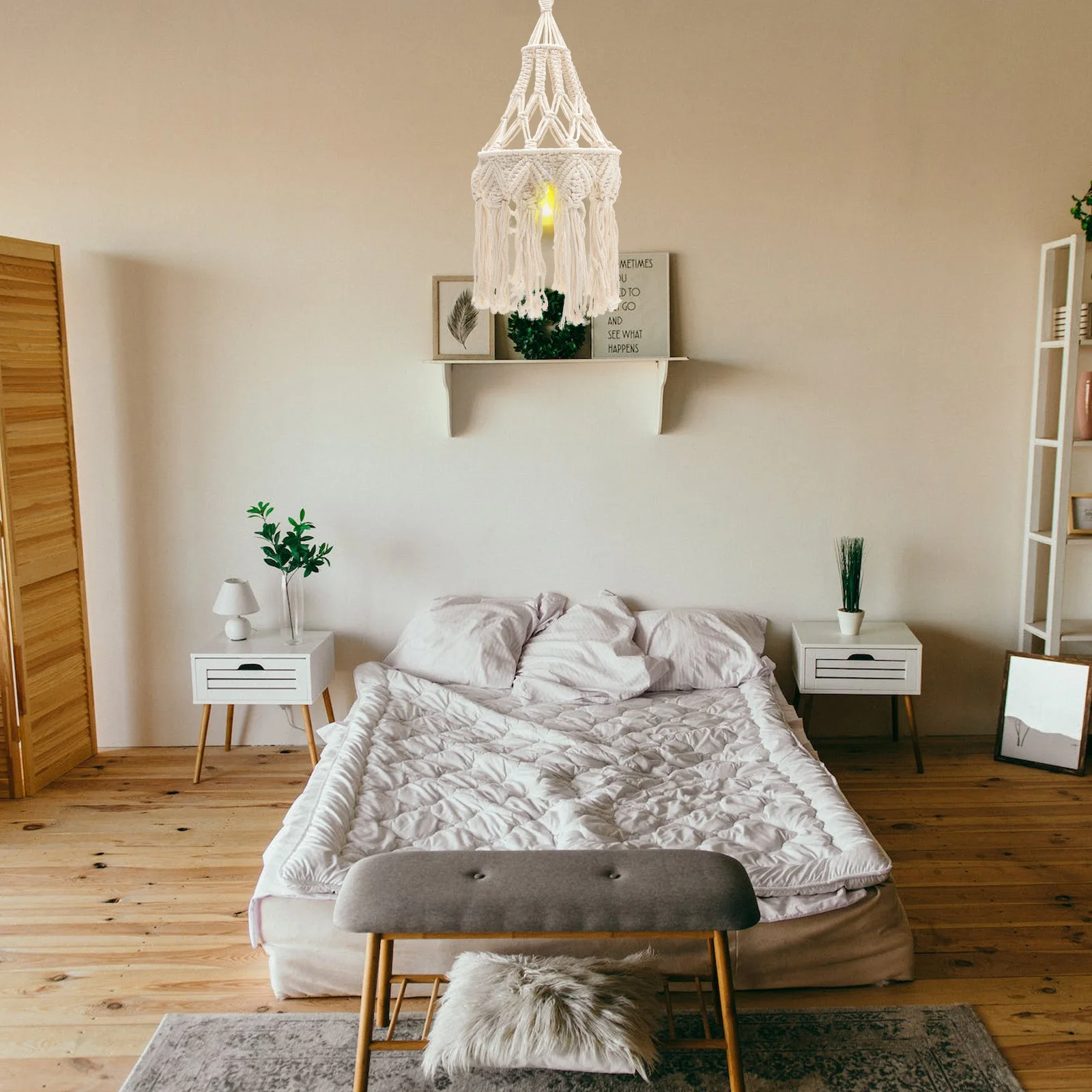 

Woven Bohemia Style Lamp Shade Macrame Hanging Lamp Cover Ceiling Lampshade Decorative Diffuse Lighting Living Room Bedroom