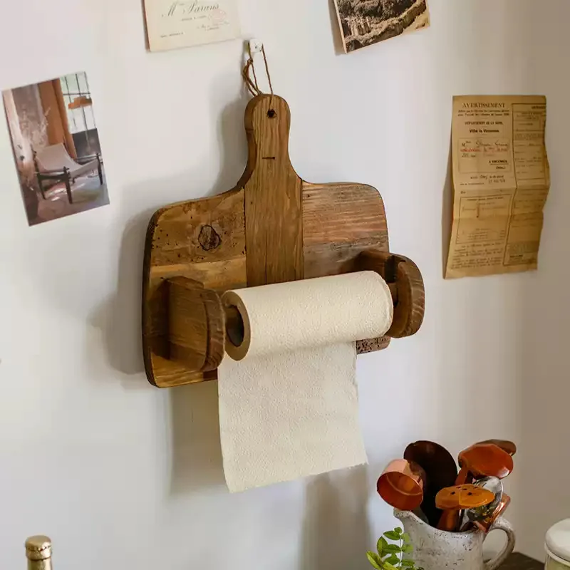 

Solid Wood Roll Paper Shelf Kitchen Tissue Rack Wall Hanger Paper Holders Creative Decoration Necklace Storage Hanger Holder