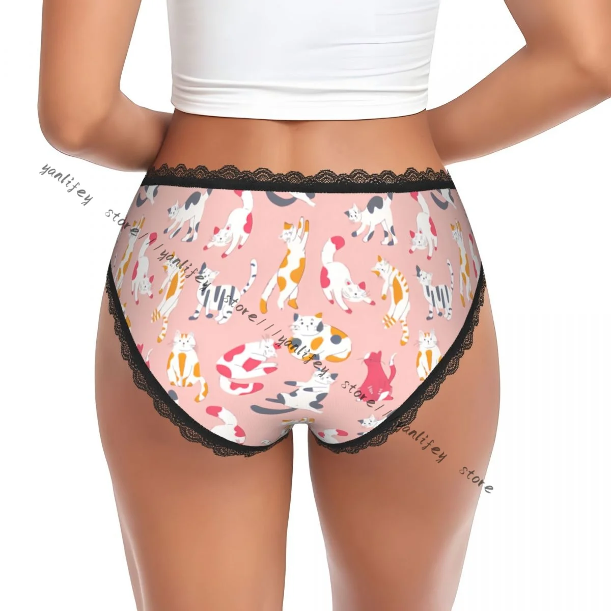 Casual Women Cute Cat Pattern Lace Triangle Panties Comfort Intimate Wear