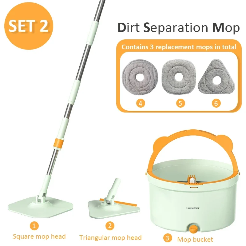 Dirty Separation Spin Mop Rotating Squeeze Mop With Bucket Hand-free Washing Floor Washing Mop Window Cleaner Household Cleaning