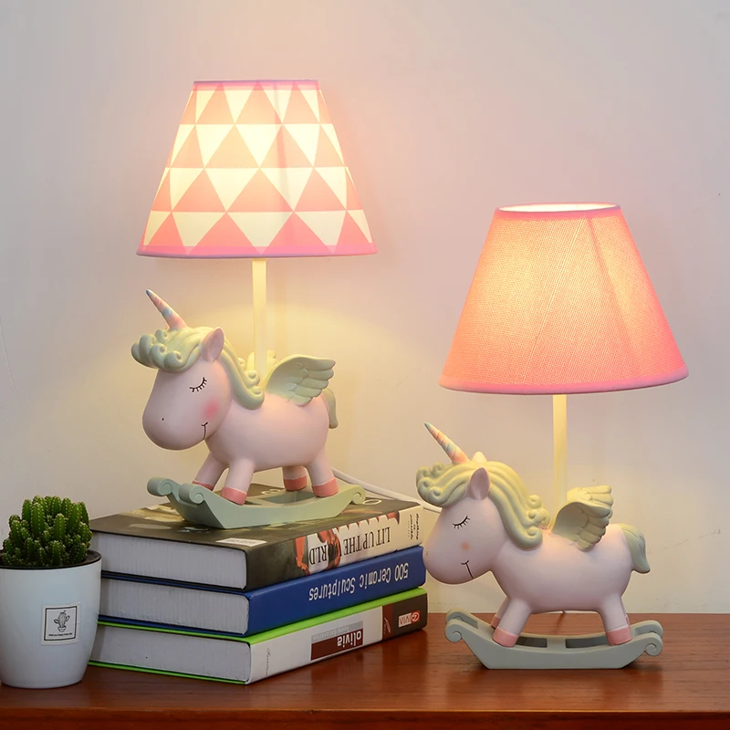 Children's room table lamp bedside lamp girl cute creative gift cartoon unicorn princess room warm eye protection decoration