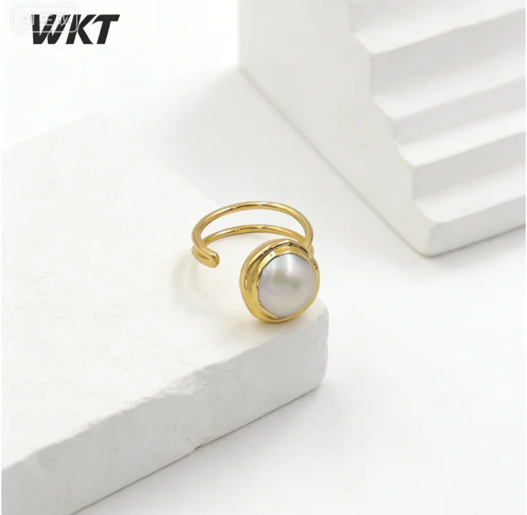 

WT-MPR012 Новейшее кольцо с натуральным пресноводным жемчугом, позолоченное, регулируемое, круглой формы, для свадьбы