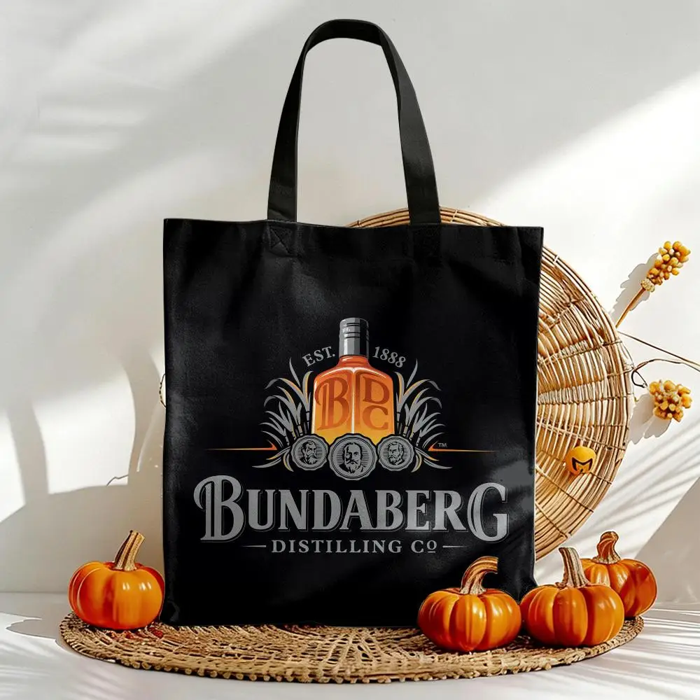 R-RUM B-Bundaberg Bolsas de almacenamiento de lona con estampado de doble cara para mujer, bolso grande, duradero, para playa, picnic, plegable, regalo ecológico