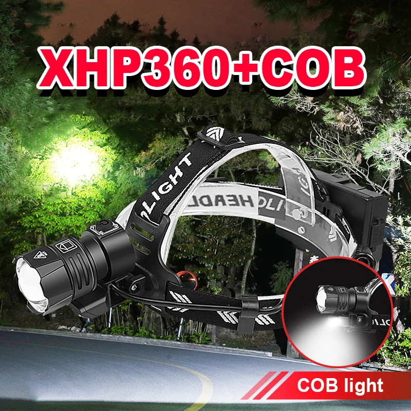 2025 Newest Upgrade XHP360 Powerful Headlamp Headlight 18650 High Power Head Flashlight XHP160 USB Rechargeable Head Lamp Lights