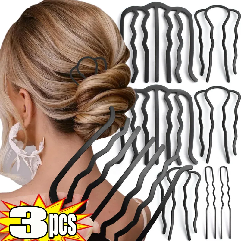 1/3pcs Girls Black Metal Hair Fork Clip for Women Hair Pin Combs Messy Bun Hairpin Clip Side Combs Updo Sticks Hair Styling Tool