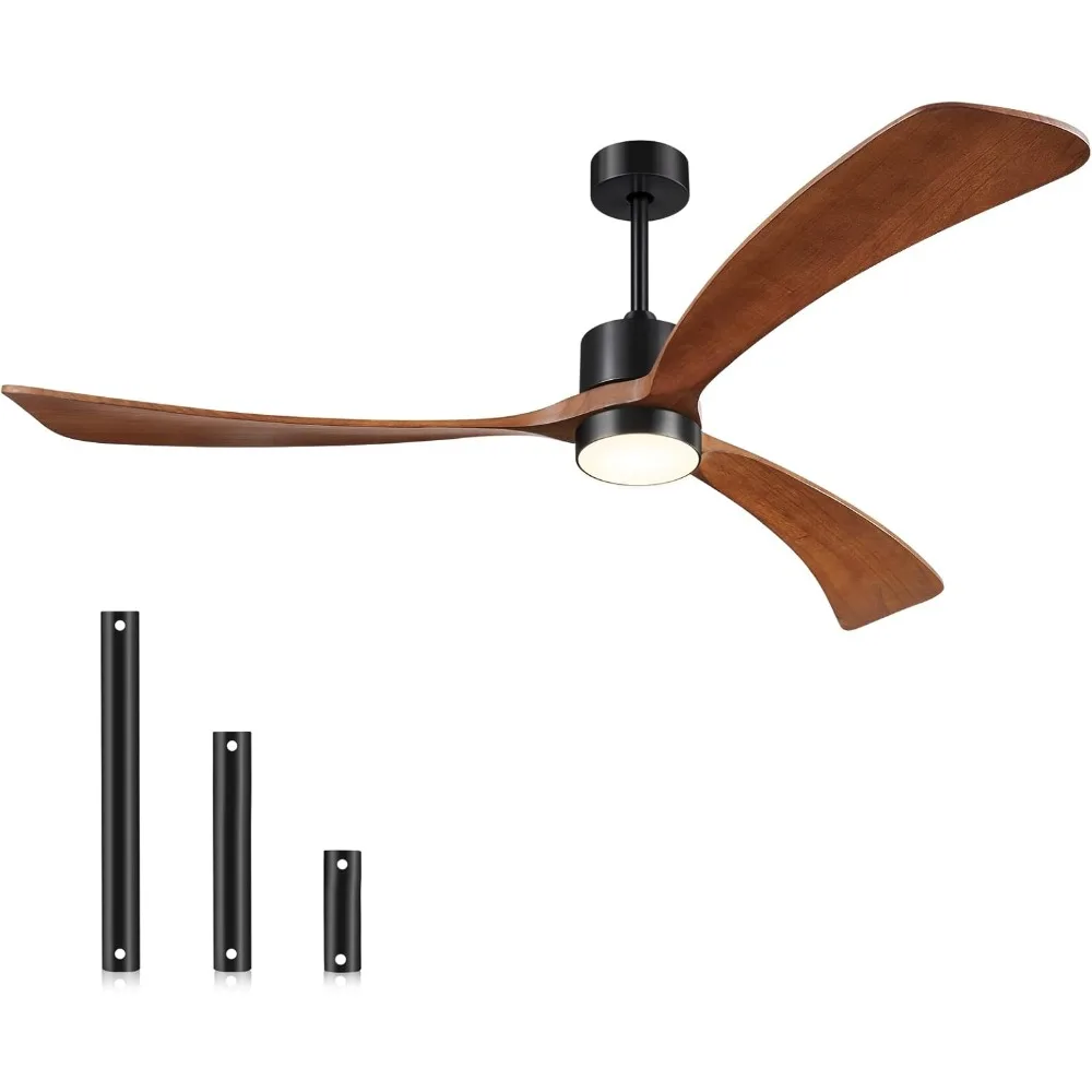 72 Inch Ceiling Fans with Lights and Remote Control, Outdoor Ceiling Fan with Light, 3 Downrods, Black and Walnut