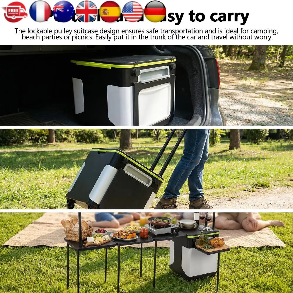 

Multifunctional Outdoor Kitchen Station with Wheels Rolling Master Cook Station with Light Poles for Tailgating BBQ Picnic RV