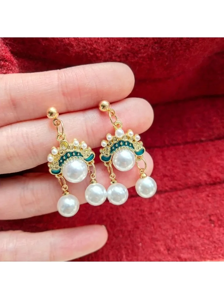 Boucles d'oreilles d'opéra de Pékin en argent S925 pour femmes, goujon vintage, mode chinoise, perle ethnique, bijoux de luxe