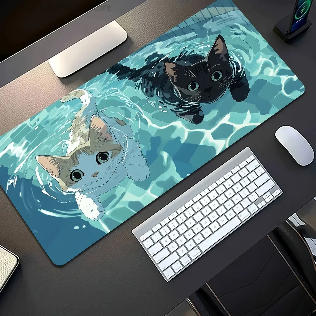 Cute Pet Cat Swimming Mouse Pad Non-Slip Rubber Base Washable Durable Desk Mat for Gamers Office Workers & Students