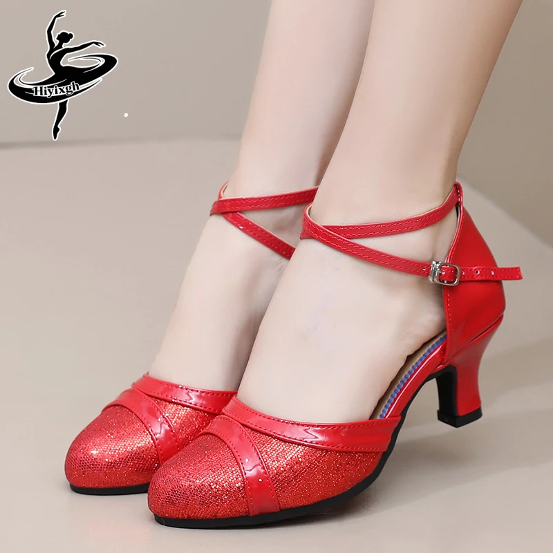 

Новые золотисто-серебристые туфли для бальных танцев с пайетками, современные танцевальные туфли для женщин, закрытые туфли для танго, туфли для вальса для помещений и улицы