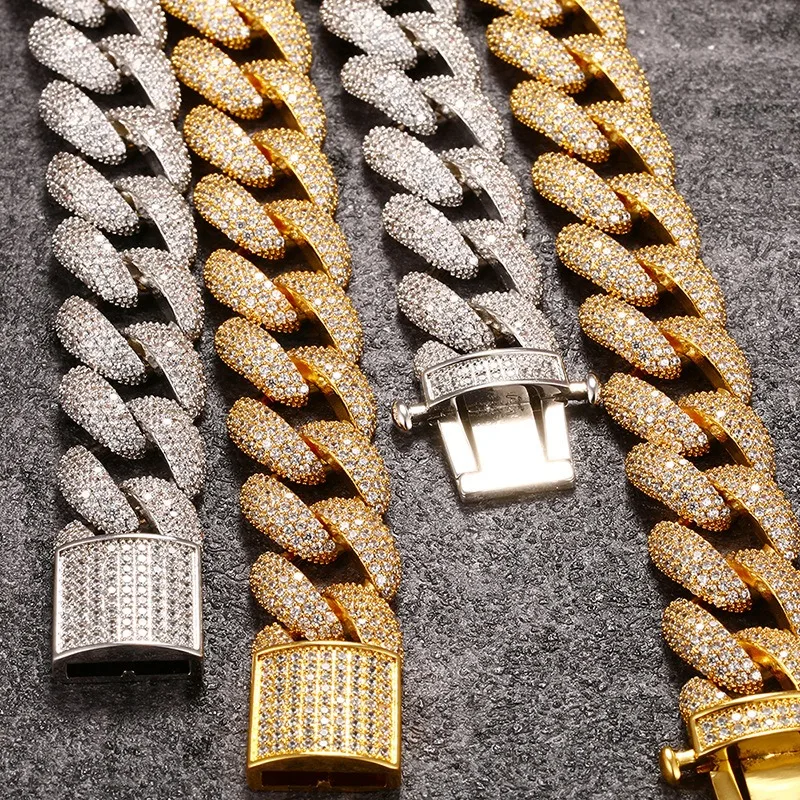 Hiphop Iced Out Zircon Cuban Chain Bracelet 4 Rows for Men 18K Gold Plated Miami Bling Cubic Zirconia Link Bracelets Bangle