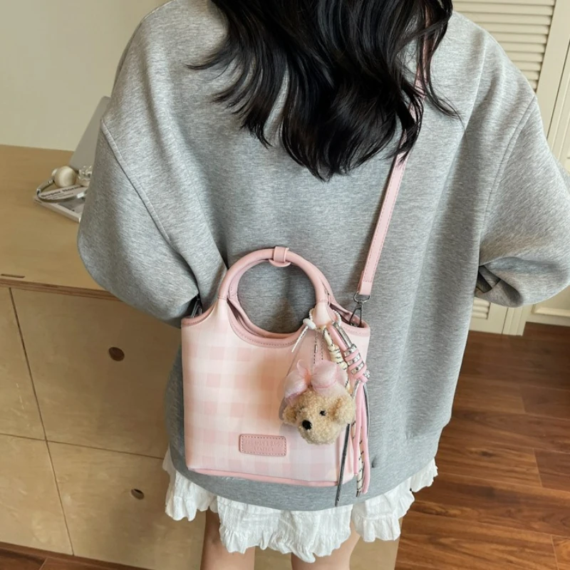 

Fashion Plaid Shoulder Bag, New Niche Personality Simple Handbag Cute Fresh Solid Color Versatile Crossbody Bag